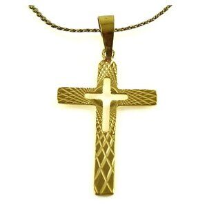 Cross Pendant Marked Condor on Added Chain Necklace Religious Jewelry